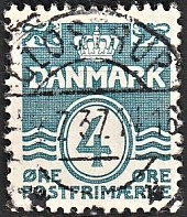 FRIMÆRKER DANMARK | 1933 - AFA 198 - Bølgelinie 4 øre blå - Lux Stemplet Glostrup