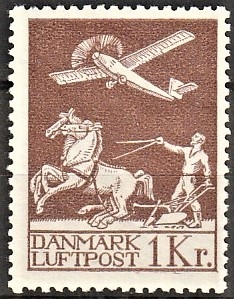 FRIMÆRKER DANMARK | 1929 - AFA 182 - Gl. Luftpost 1 Kr. brun - Postfrisk