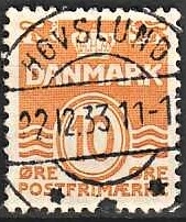 FRIMÆRKER DANMARK | 1933 - AFA 202 - Bølgelinie 10 øre orange type IA - Lux Stemplet Hovslund