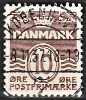 FRIMÆRKER DANMARK | 1937-38 - AFA 235 - Bølgelinie 10 øre brun - Lux Stemplet
