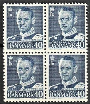 FRIMÆRKER DANMARK | 1948-50 - AFA 310 - Fr. IX 40 øre blå i 4-blok - Postfrisk