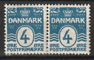 FRIMÆRKER DANMARK | 1905-06 - AFA 45 - Bølgelinie 4 øre blå Krone III i par - Ubrugt