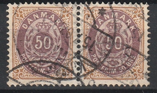 FRIMÆRKER DANMARK | 1895 - AFA 30B - 50 øre brun/lilla i par - Stemplet