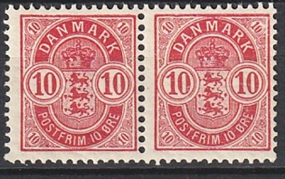 FRIMÆRKER DANMARK | 1895 - AFA 35B - 10 øre rød i par - Postfrisk