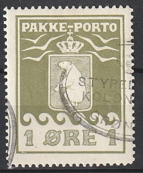 FRIMÆRKER GRØNLAND | 1915 - AFA 4 - PAKKEPORTO 1 ØRE OLIVENGRØN - STEMPLET
