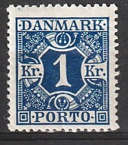 FRIMÆRKER DANMARK | 1921-25 - AFA 15 - 1 Kr. mørkblå - Ubrugt