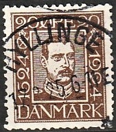 FRIMÆRKER DANMARK | 1924 - AFA 140 - Postjubilæum 20 øre brun - Lux Stemplet Hyllinge