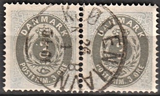 FRIMÆRKER DANMARK | 1875 - AFA 22a - 3 øre ultramarin/grå i par - Lux Stemplet