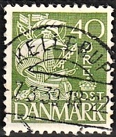 FRIMÆRKER DANMARK | 1933 - AFA 208 - Karavel 40 øre grøn Type I - Lux Stemplet 