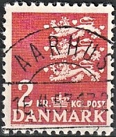 FRIMÆRKER DANMARK | 1946-47 - AFA 294 - Rigsvåben 2 Kr. rød - Lux Stemplet 