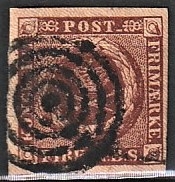 FRIMÆRKER DANMARK | 1851-54 - AFA 1 - 4 R.B.S - Stemplet (ikke trykbestemt)