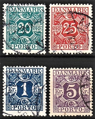 FRIMÆRKER DANMARK | 1921-25 - AFA 13,14,15,16 - Bogtryk Porto - Stemplet