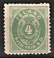 FRIMÆRKER ISLAND | 1873 - AFA 1B - Tjeneste - 4 sk. grøn 12 tk. 1/2 - Ubrugt 