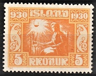 FRIMÆRKER ISLAND | 1930 - AFA 138 - Alting 1000 års jubilæum - 5 kr. orange - Ubrugt (nær postfrisk)