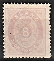 FRIMÆRKER ISLAND | 1873 - AFA 2 - Tjeneste - 8 sk. lilla tk. 14 - Ubrugt 