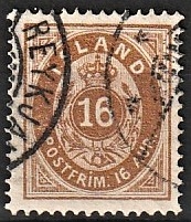 FRIMÆRKER ISLAND | 1875-76 - AFA 9 - 16 aur brun tk. 14 - Stemplet
