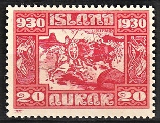 FRIMÆRKER ISLAND | 1930 - AFA 130 - Alting 1000 års jubilæum - 20 aur rød - Ubrugt