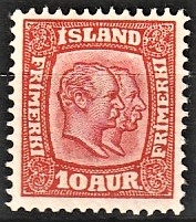 FRIMÆRKER ISLAND | 1907 - AFA 53 - Chr. IX og Frederik VIII - 10 aur rød tk. 12 3/4 - Ubrugt 
