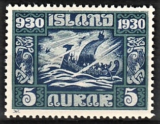 FRIMÆRKER ISLAND | 1930 - AFA 126 - Alting 1000 års jubilæum - 5 aur mørkblå - Ubrugt