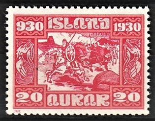 FRIMÆRKER ISLAND | 1930 - AFA 130 - Alting 1000 års jubilæum - 20 aur rød - Ubrugt