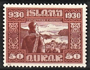 FRIMÆRKER ISLAND | 1930 - AFA 135 - Alting 1000 års jubilæum - 50 aur rødbrun - Ubrugt