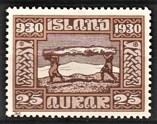 FRIMÆRKER ISLAND | 1930 - AFA 131 - Alting 1000 års jubilæum - 25 aur brun - Ubrugt