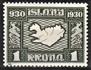 FRIMÆRKER ISLAND | 1930 - AFA 136 - Alting 1000 års jubilæum - 1 kr. grågrøn - Ubrugt