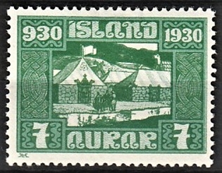FRIMÆRKER ISLAND | 1930 - AFA 127 - Alting 1000 års jubilæum - 7 aur grøn - Ubrugt