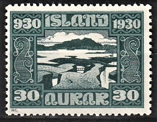 FRIMÆRKER ISLAND | 1930 - AFA 132 - Alting 1000 års jubilæum - 30 aur mørkgrøn - Ubrugt