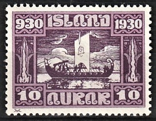 FRIMÆRKER ISLAND | 1930 - AFA 128 - Alting 1000 års jubilæum - 10 aur lilla - Ubrugt