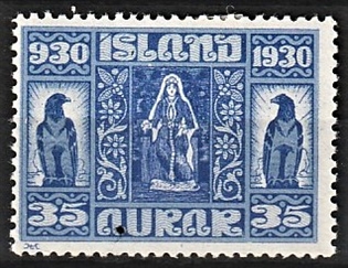 FRIMÆRKER ISLAND | 1930 - AFA 133 - Alting 1000 års jubilæum - 35 aur ultramarin - Ubrugt