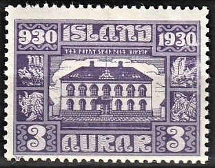 FRIMÆRKER ISLAND | 1930 - AFA 125 - Alting 1000 års jubilæum - 3 aur violet - Ubrugt