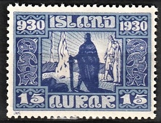 FRIMÆRKER ISLAND | 1930 - AFA 129 - Alting 1000 års jubilæum - 15 aur blåviolet - Ubrugt