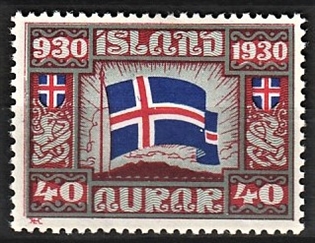 FRIMÆRKER ISLAND | 1930 - AFA 134 - Alting 1000 års jubilæum - 40 aur rød/grøn/blå - Ubrugt