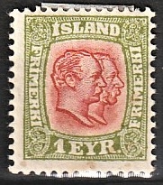 FRIMÆRKER ISLAND | 1907 - AFA 48 - Chr. IX og Frederik VIII - 1 eyr grøn/rød tk. 12 3/4 - Ubrugt 