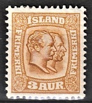 FRIMÆRKER ISLAND | 1907 - AFA 49 - Chr. IX og Frederik VIII - 3 aur brun/gul tk. 12 3/4 - Ubrugt 