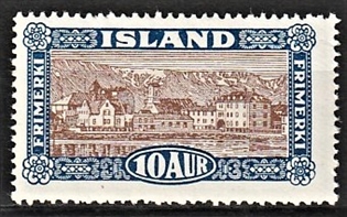 FRIMÆRKER ISLAND | 1925 - AFA 115 - Landskabsserie - 10 aur blå/brun - Ubrugt 