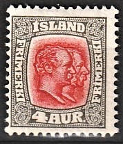 FRIMÆRKER ISLAND | 1907 - AFA 50 - Chr. IX og Frederik VIII - 4 aur grå/rød tk. 12 3/4 - Ubrugt 