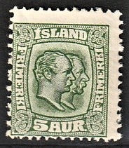 FRIMÆRKER ISLAND | 1907 - AFA 51 - Chr. IX og Frederik VIII - 5 aur grøn tk. 12 3/4 - Ubrugt 