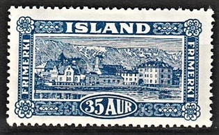 FRIMÆRKER ISLAND | 1925 - AFA 117 - Landskabsserie - 35 aur blå - Ubrugt 