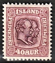 FRIMÆRKER ISLAND | 1907 - AFA 58 - Chr. IX og Frederik VIII - 40 aur lillarød tk. 12 3/4 - Ubrugt 