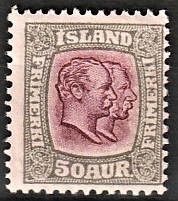 FRIMÆRKER ISLAND | 1907 - AFA 59 - Chr. IX og Frederik VIII - 50 aur grå/lillarød tk. 12 3/4 - Ubrugt 