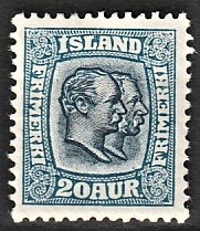 FRIMÆRKER ISLAND | 1907 - AFA 56 - Chr. IX og Frederik VIII - 20 aur blå tk. 12 3/4 - Ubrugt 