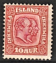 FRIMÆRKER ISLAND | 1907 - AFA 53 - Chr. IX og Frederik VIII - 10 aur rød tk. 12 3/4 - Ubrugt 