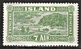 FRIMÆRKER ISLAND | 1925 - AFA 114 - Landskabsserie - 7 aur grøn - Ubrugt 