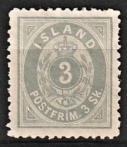 FRIMÆRKER ISLAND | 1873 - AFA 5 - 3 sk. grå linietakning 12 3/4 - Ubrugt