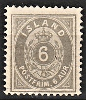 FRIMÆRKER ISLAND | 1875-76 - AFA 7B - 6 aur grå tk. 12 3/4 - Ubrugt
