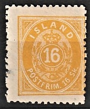 FRIMÆRKER ISLAND | 1873 - AFA 4B - 16 sk. gul linietakning 12 3/4 - Ubrugt
