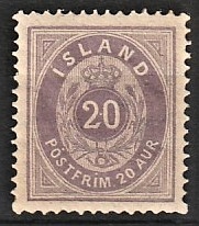 FRIMÆRKER ISLAND | 1875-76 - AFA nr. 10 - 20 aur violet - Ubrugt