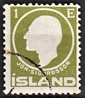 FRIMÆRKER ISLAND | 1911 - AFA 63 - Jòn Sigurdsson - 1 eyr olivegrøn - Stemplet
